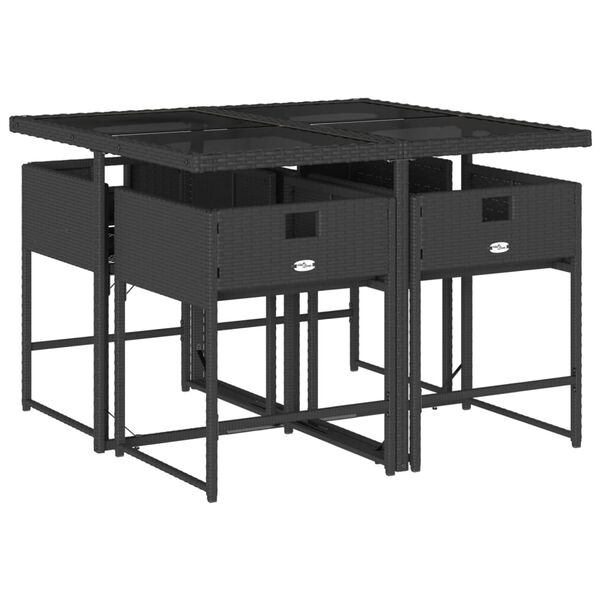 vidaXL 5 r&eacute;szes fekete polyrattan kerti &eacute;tkezőgarnit&uacute;ra p&aacute;rn&aacute;kkal