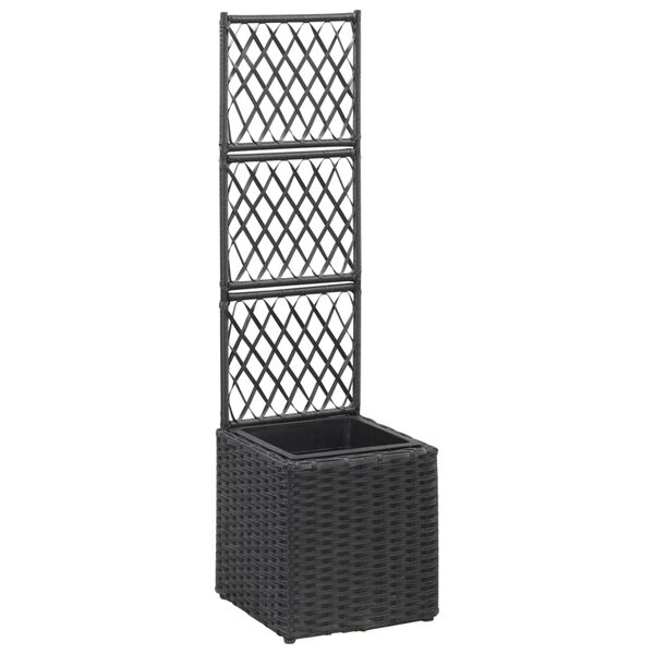 vidaXL fekete rácsos polyrattan magaságyás 1 kaspóval 30 x 30 x 107 cm