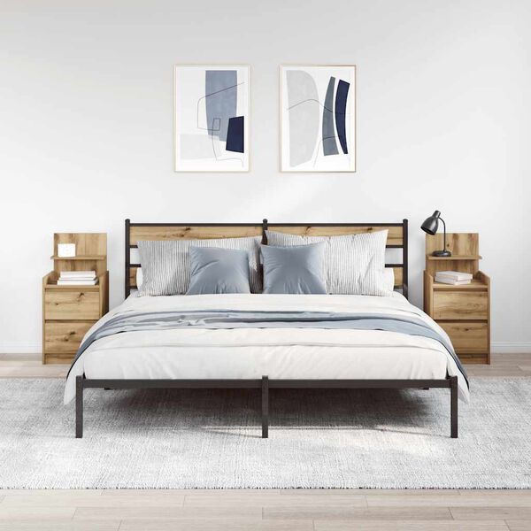 vidaXL 2 db k&eacute;zműves t&ouml;lgy &eacute;jjeliszekr&eacute;nyek 2 fi&oacute;kkal 38x34x80 cm