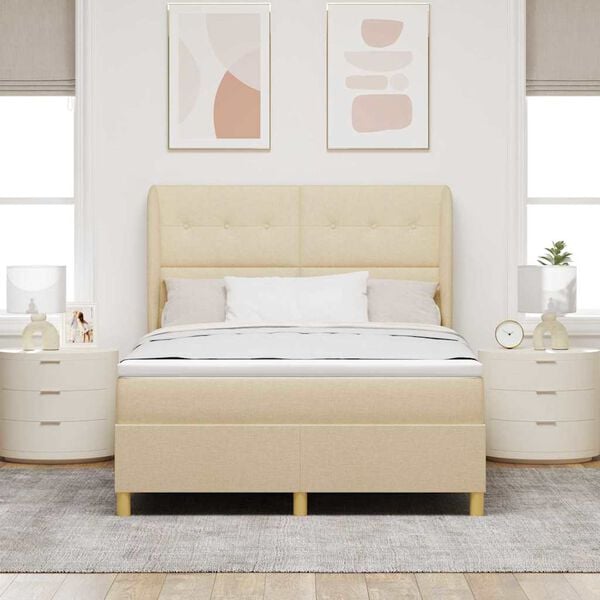 vidaXL Boxspring &aacute;gy matraccal S&ouml;t&eacute;tsz&uuml;rke 90x190 cm Sz&ouml;vet Kr&eacute;m