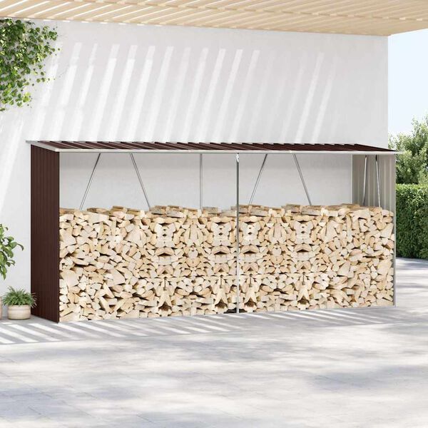 vidaXL barna horganyzott acél kerti tűzifatároló 330 x 84 x 152 cm