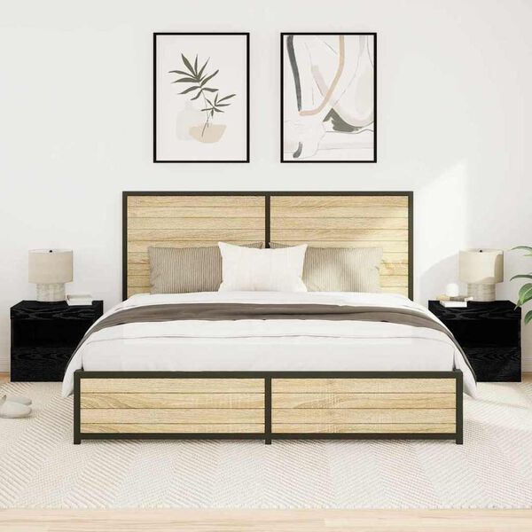 vidaXL &Eacute;jjeliszekr&eacute;ny 2 pcs Fekete t&ouml;lgy 50 x 40 x 45 cm Faanyag