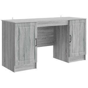vidaXL Asztal polcokkal Sz&uuml;rke Sonoma 142,5 x 50 x 75 cm Szerelt Fa