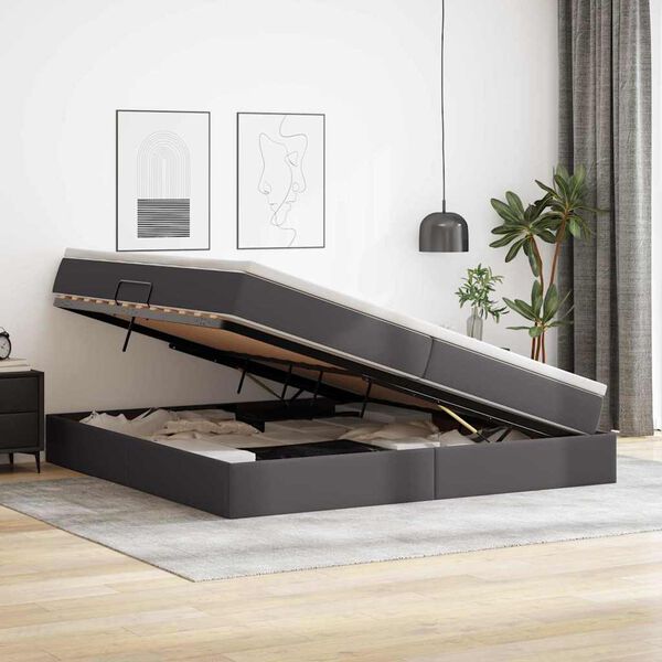 vidaXL &Aacute;gy t&aacute;rol&oacute;val &eacute;s matraccal matracmal Sz&uuml;rke 200 x 200 cm Műbőr