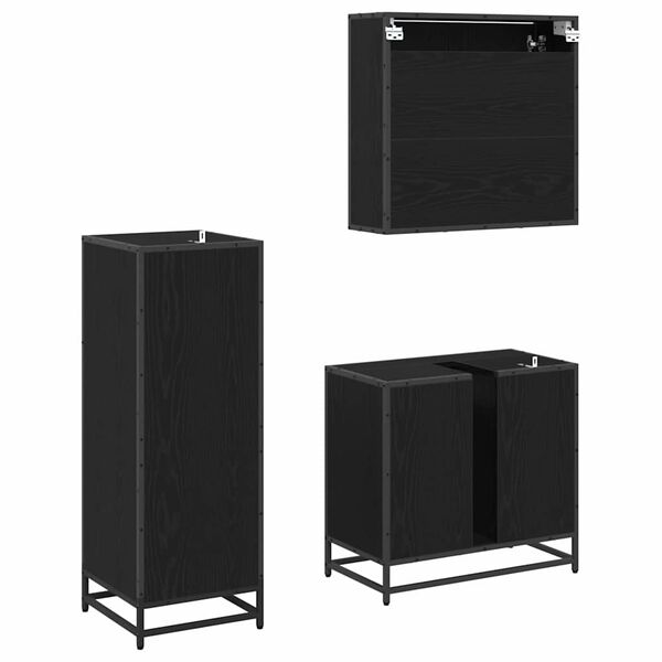 vidaXL F&uuml;rdőszoba b&uacute;tor szett fi&oacute;kkal 3 pcs Fekete t&ouml;lgy Faanyag