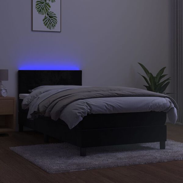vidaXL fekete b&aacute;rsony rug&oacute;s &eacute;s LED-es &aacute;gy matraccal 90x200 cm