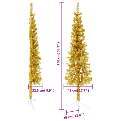 vidaXL arany vékony fél műkarácsonyfa állvánnyal 150 cm