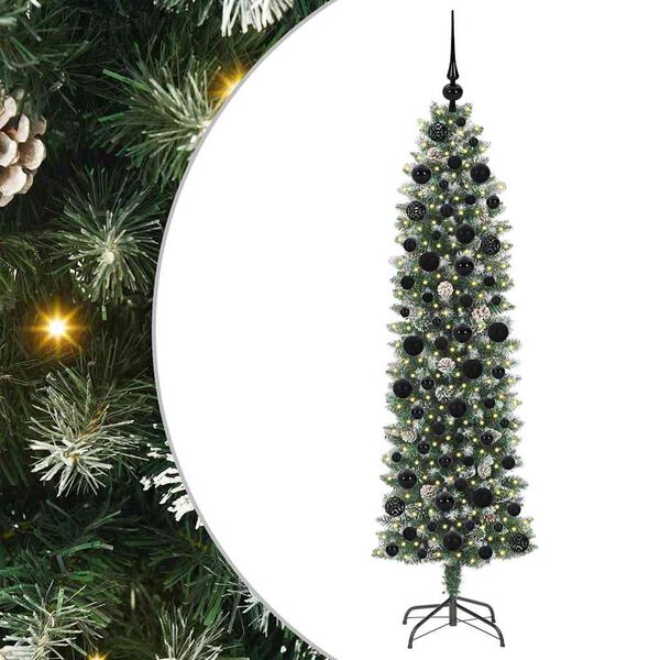 vidaXL Mű Karcs&uacute; Kar&aacute;csonyi Fa 300 LED-del Z&ouml;ld &eacute;s Feh&eacute;r 180 cm