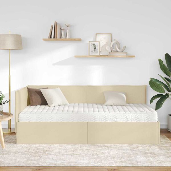 vidaXL Sarok &Aacute;gykeret Matraccal fejt&aacute;ml&aacute;val 2 pcs Kr&eacute;m B&aacute;rsony