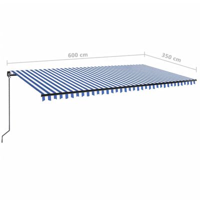 vidaXL kék és fehér kézzel kihúzható LED-es napellenző 600 x 350 cm