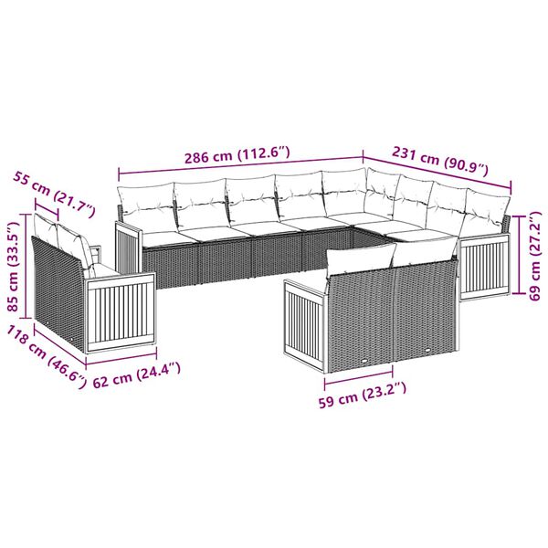 vidaXL 12 r&eacute;szes fekete polyrattan kerti &uuml;lőgarnit&uacute;ra p&aacute;rn&aacute;kkal
