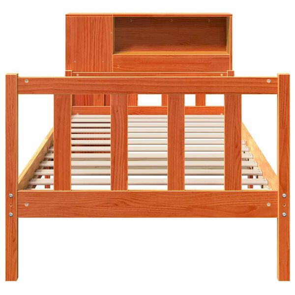 vidaXL viaszbarna tömör fa könyvespolcos ágy matrac nélkül 75 x 190 cm