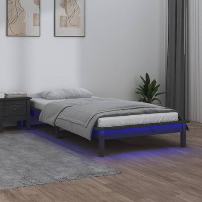 vidaXL szürke tömör fa LED-es ágykeret 100 x 200 cm