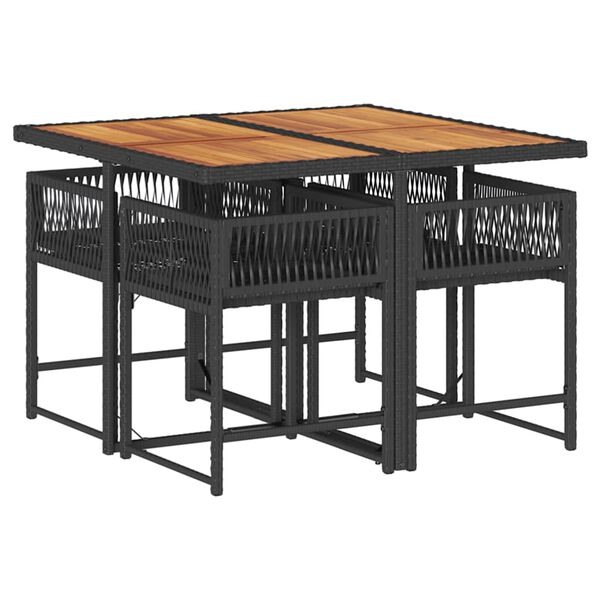 vidaXL 5 részes fekete polyrattan kerti étkezőgarnitúra párnákkal