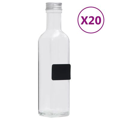 vidaXL 20 db négyszögletes 250 ml-es üvegpalack csavaros kupakkal