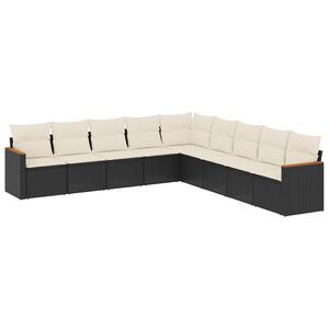 vidaXL 9 r&eacute;szes fekete polyrattan kerti &uuml;lőgarnit&uacute;ra p&aacute;rn&aacute;kkal