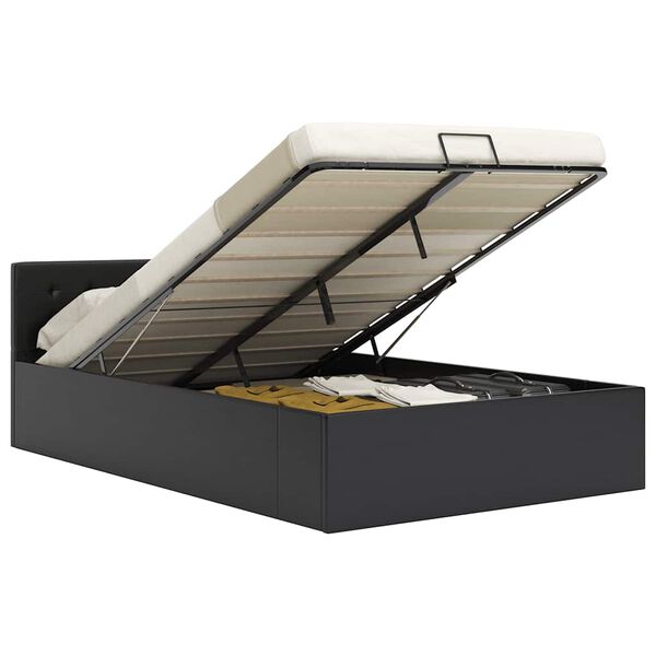 vidaXL fekete műbőr ágykeret hidraulikus ágyneműtartóval 120 x 200 cm