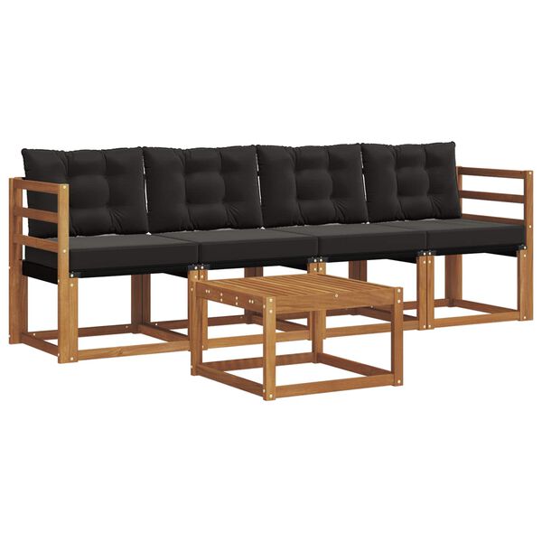 vidaXL K&uuml;lt&eacute;ri kanap&eacute; szett p&aacute;rn&aacute;val 5 pcs Term&eacute;szetes &eacute;s fekete