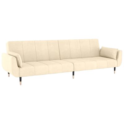 vidaXL kétszemélyes krémszínű kanapéágy zsámollyal és két párnával