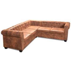 vidaXL 5 szem&eacute;lyes barna műbőr Chesterfield sarokkanap&eacute;