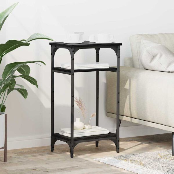 vidaXL Oldal asztal polcokkal Fekete t&ouml;lgy 40 x 30 x 75 cm Faanyag