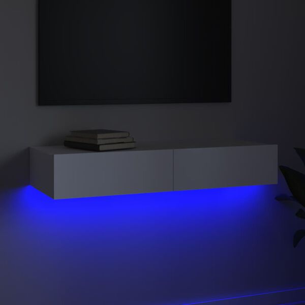 vidaXL feh&eacute;r TV-szekr&eacute;ny LED-l&aacute;mp&aacute;kkal 90 x 35 x 15,5 cm
