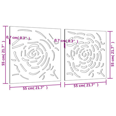 vidaXL 2 db rózsamintás corten acél kerti faldísz 55 x 55 cm