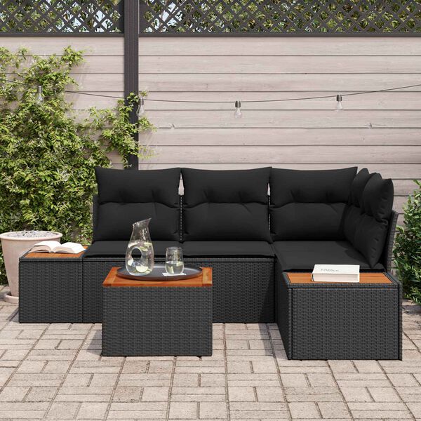 vidaXL Kerti Kanap&eacute; Szett p&aacute;rn&aacute;val t&aacute;rol&oacute;val 4 pcs Fekete Polyrattan