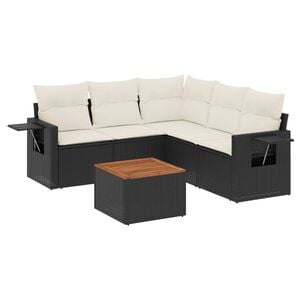 vidaXL 6 r&eacute;szes fekete polyrattan kerti &uuml;lőgarnit&uacute;ra p&aacute;rn&aacute;kkal