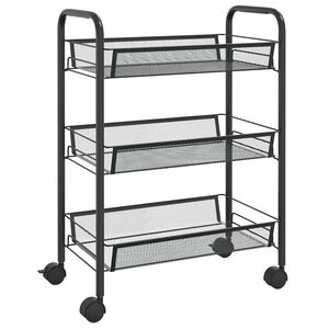 vidaXL fekete 3 szintes vas konyhai kerekes kocsi 46 x 26 x 64 cm