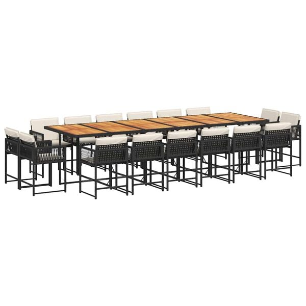 vidaXL 17 r&eacute;szes fekete polyrattan kerti &eacute;tkezőgarnit&uacute;ra p&aacute;rn&aacute;kkal