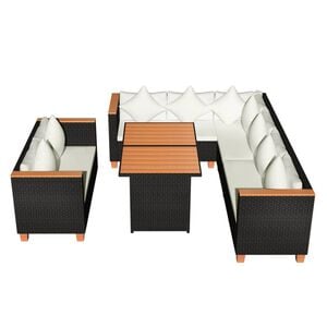 vidaXL 5-r&eacute;szes fekete polyrattan kerti b&uacute;torszett p&aacute;rn&aacute;kkal