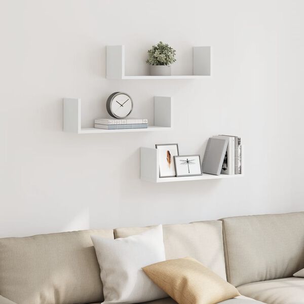 vidaXL 3 db feh&eacute;r szerelt fa fali polc 58 x 18 x 18 cm
