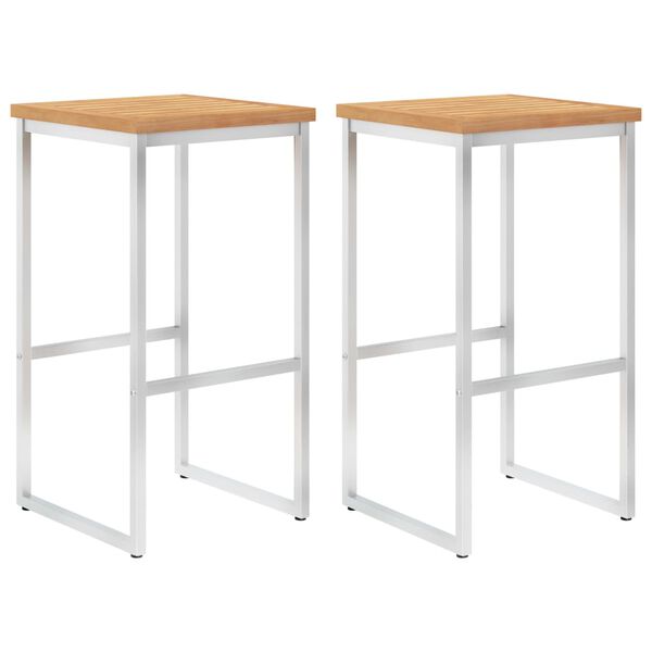 vidaXL 2 db tömör tíkfa és rozsdamentes acél bárszék