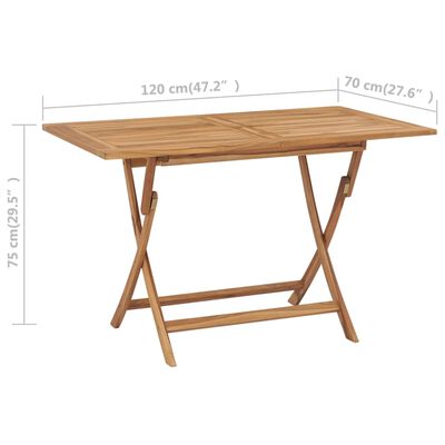 vidaXL tömör tíkfa összecsukható kerti asztal 120 x 70 x 75 cm