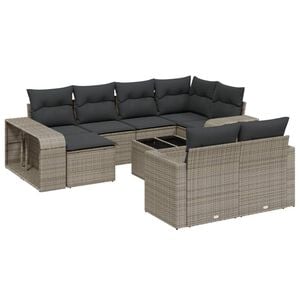 vidaXL 11 r&eacute;szes sz&uuml;rke polyrattan kerti &uuml;lőgarnit&uacute;ra p&aacute;rn&aacute;kkal
