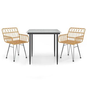 vidaXL 3 r&eacute;szes polirattan kerti &eacute;tkezőgarnit&uacute;ra