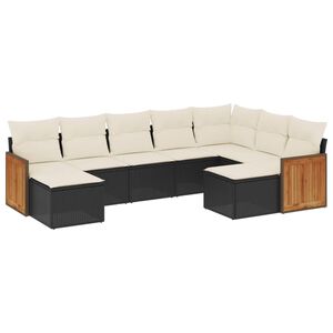 vidaXL 9 r&eacute;szes fekete polyrattan kerti &uuml;lőgarnit&uacute;ra p&aacute;rn&aacute;kkal