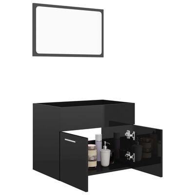 vidaXL 2 részes magasfényű fekete forgácslap fürdőszobai bútorszett