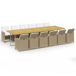 vidaXL 13 r&eacute;szes b&eacute;zs polyrattan kerti &eacute;tkezőgarnit&uacute;ra p&aacute;rn&aacute;kkal