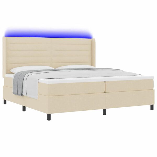 vidaXL LED Box Spring &Aacute;gy matracmal Kr&eacute;m 200 x 200 cm sz&ouml;vet