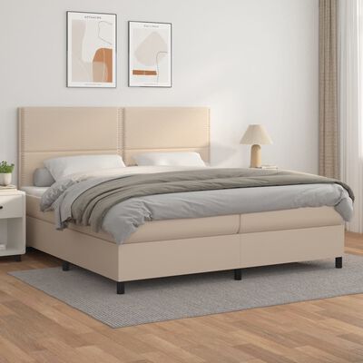 vidaXL cappuccino színű műbőr rugós ágy matraccal 200 x 200 cm