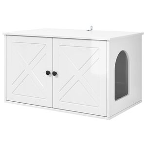 vidaXL Macska H&aacute;z F&eacute;nyes Feh&eacute;r 85 x 55 x 50,5 cm Szerelt Fa
