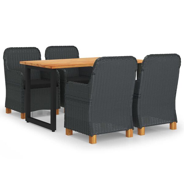 vidaXL 5 r&eacute;szes s&ouml;t&eacute;tsz&uuml;rke polyrattan kerti &eacute;tkezőgarnit&uacute;ra p&aacute;rn&aacute;kkal