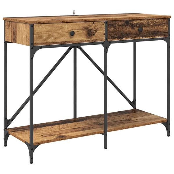 vidaXL Konzolasztal fiókkal Öreg fa 100 x 39 x 78,5 cm Faanyag