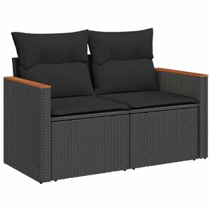 vidaXL k&eacute;tszem&eacute;lyes fekete polyrattan kerti kanap&eacute; p&aacute;rn&aacute;kkal