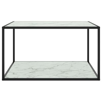 vidaXL fekete dohányzóasztal fehér márvány mintás üveggel 90x90x50 cm