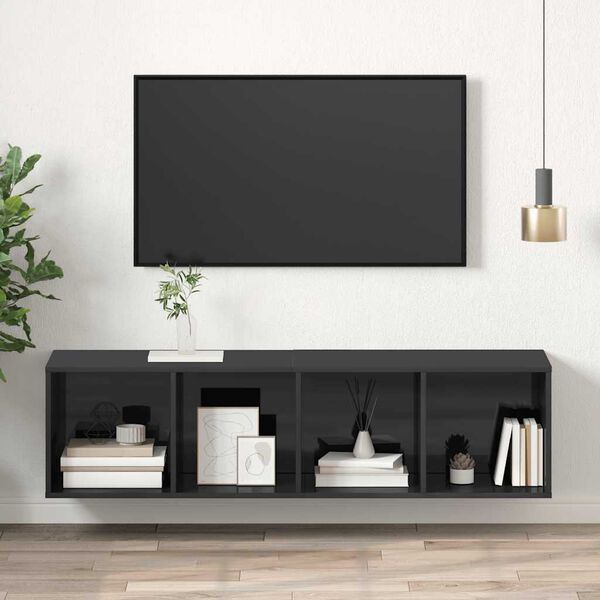vidaXL magasfényű szürke szerelt fa fali TV-szekrény 37x37x142,5 cm