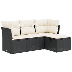 vidaXL 4 r&eacute;szes fekete polyrattan kerti &uuml;lőgarnit&uacute;ra p&aacute;rn&aacute;kkal