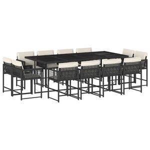 vidaXL 13 r&eacute;szes fekete polyrattan kerti &uuml;lőgarnit&uacute;ra p&aacute;rn&aacute;kkal